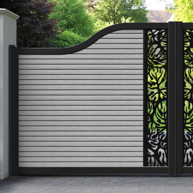 Hudson Botanic Curved Top Driveway Gate - Light Grey - Middle Screen