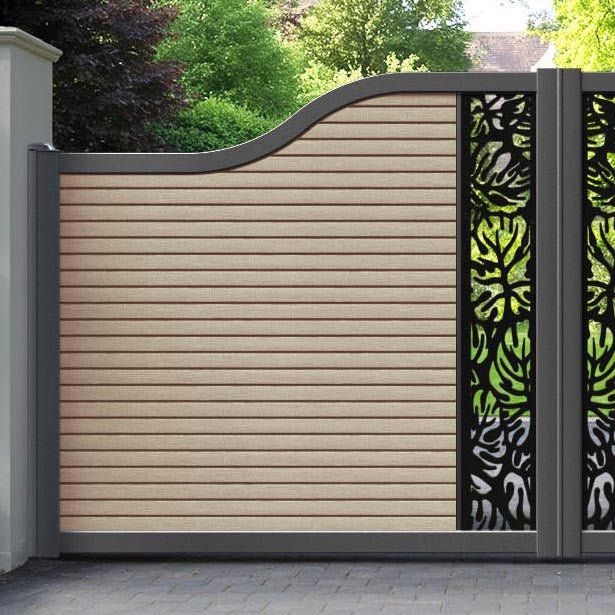 Hudson Botanic Curved Top Driveway Gate - Light Oak - Middle Screen