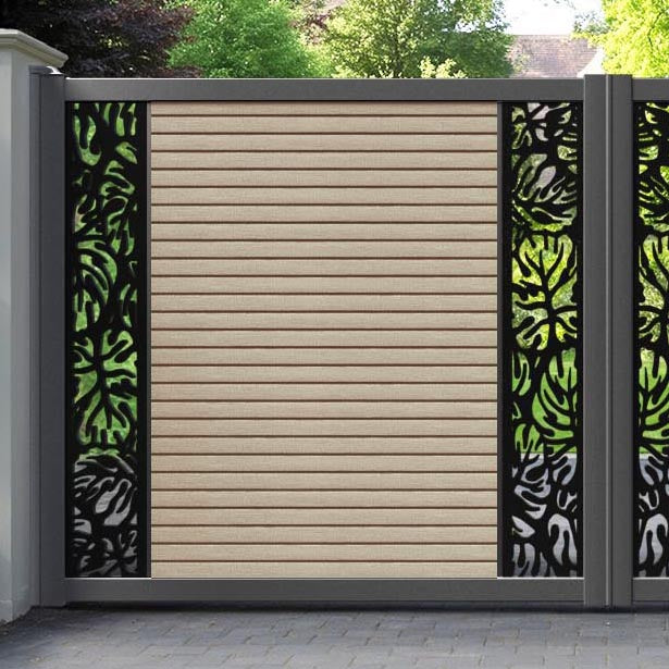 Hudson Botanic Straight Top Driveway Gate - Light Oak - Middle & End Screen
