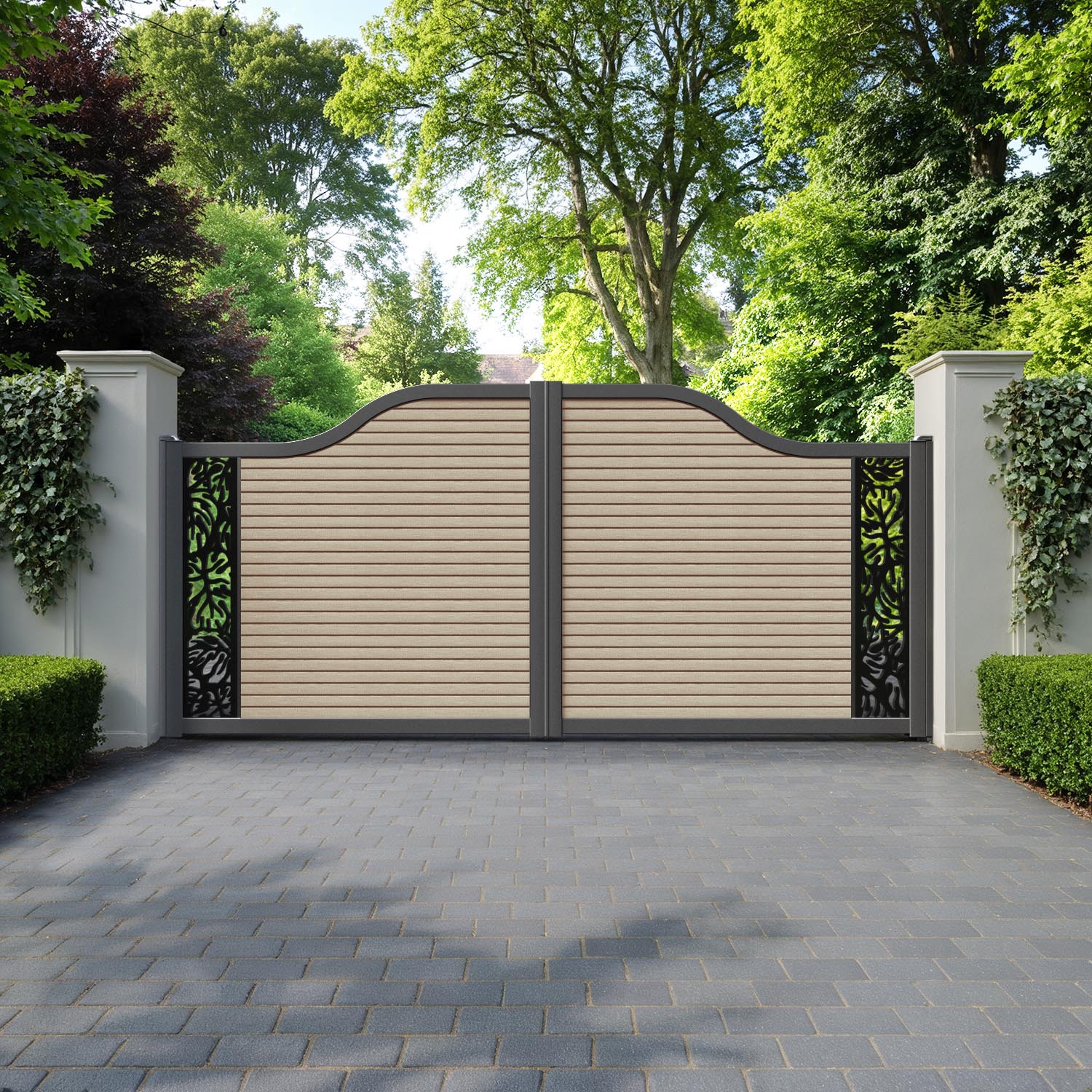 Hudson Botanic Curved Top Driveway Gate - Light Oak - End Screen