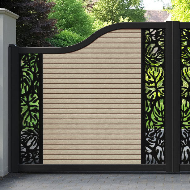Hudson Botanic Curved Top Driveway Gate - Light Oak - Middle & End Screen