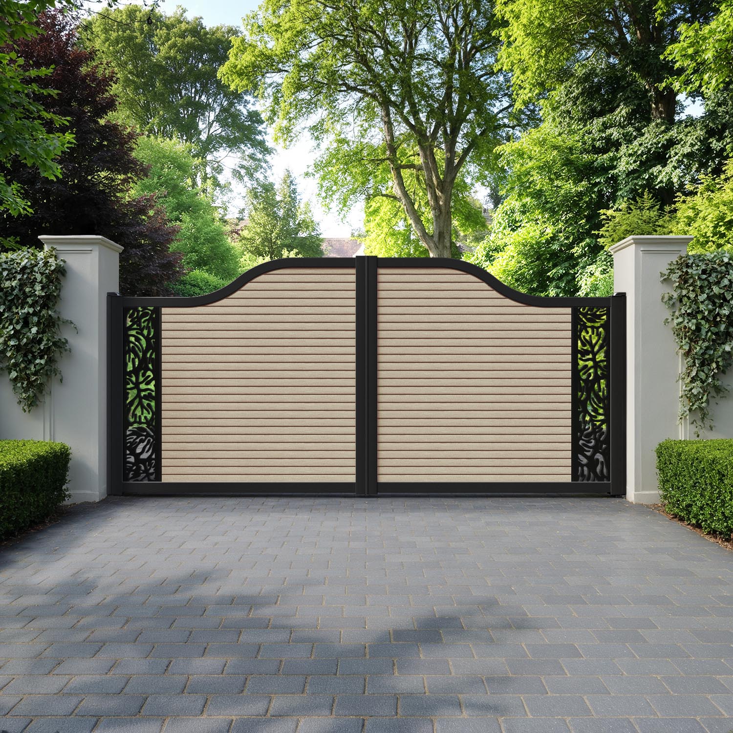 Hudson Botanic Curved Top Driveway Gate - Light Oak - End Screen