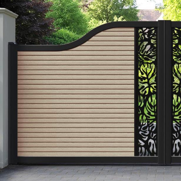 Hudson Botanic Curved Top Driveway Gate - Light Oak - Middle Screen