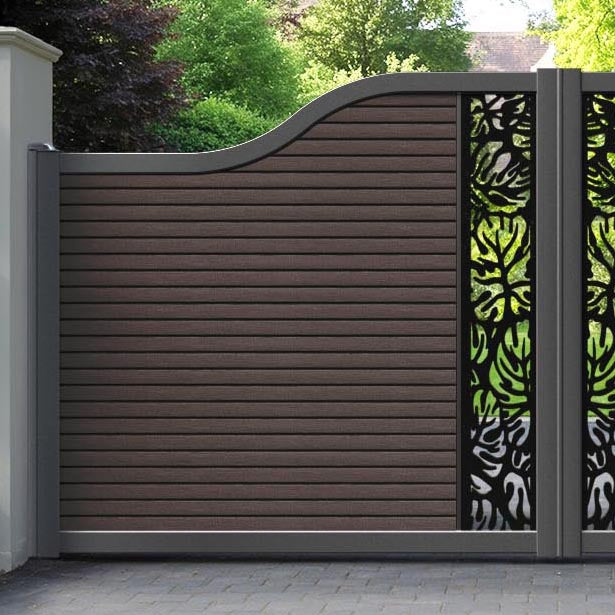 Hudson Botanic Curved Top Driveway Gate - Mid Brown - Middle Screen