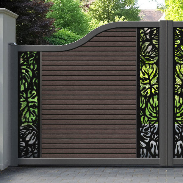 Hudson Botanic Curved Top Driveway Gate - Mid Brown - Middle & End Screen