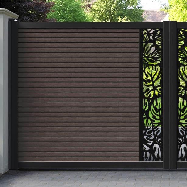 Hudson Botanic Straight Top Driveway Gate - Mid Brown - Middle Screen