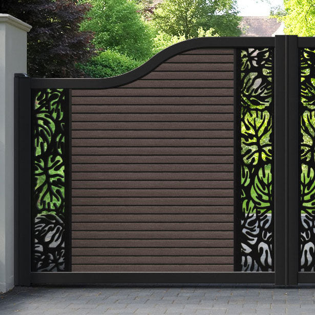 Hudson Botanic Curved Top Driveway Gate - Mid Brown - Middle & End Screen