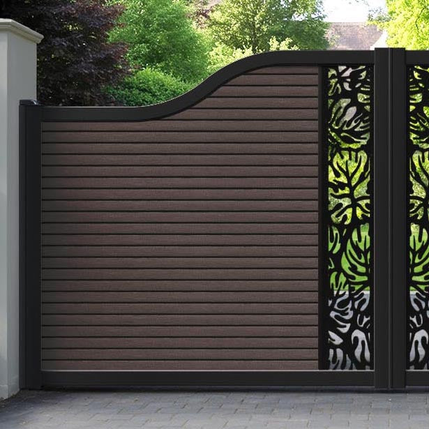 Hudson Botanic Curved Top Driveway Gate - Mid Brown - Middle Screen