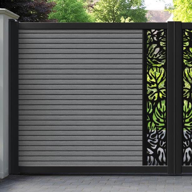 Hudson Botanic Straight Top Driveway Gate - Mid Grey - Middle Screen
