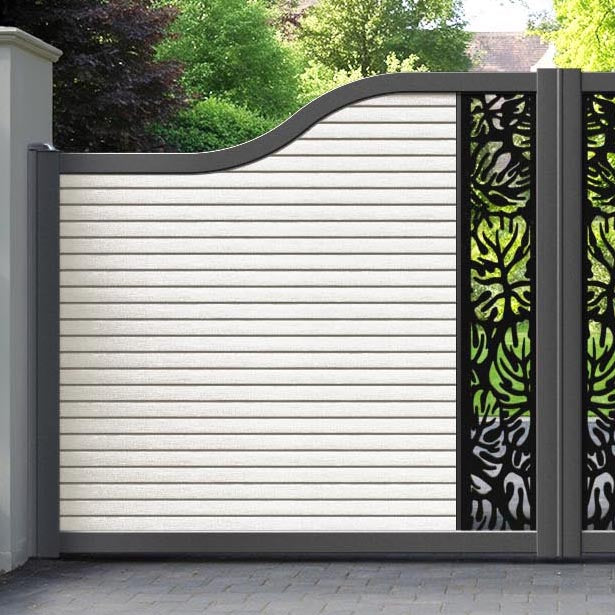 Hudson Botanic Curved Top Driveway Gate - Light Stone - Middle Screen