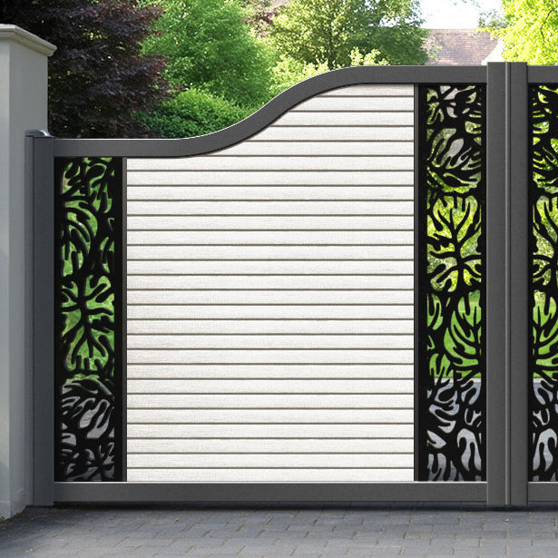 Hudson Botanic Curved Top Driveway Gate - Light Stone - Middle & End Screen