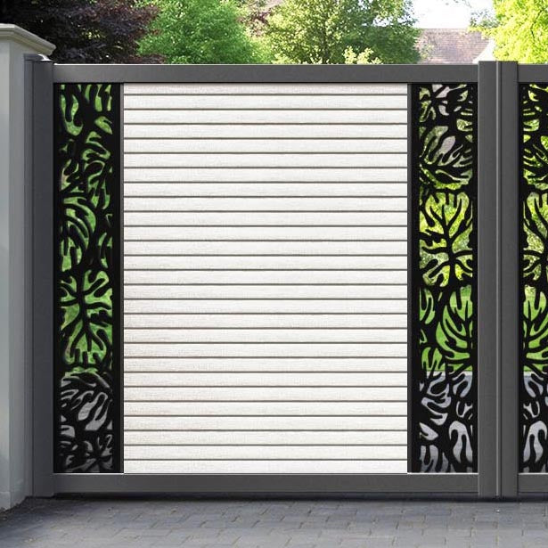 Hudson Botanic Straight Top Driveway Gate - Light Stone - Middle & End Screen