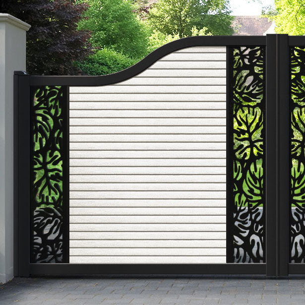 Hudson Botanic Curved Top Driveway Gate - Light Stone - Middle & End Screen