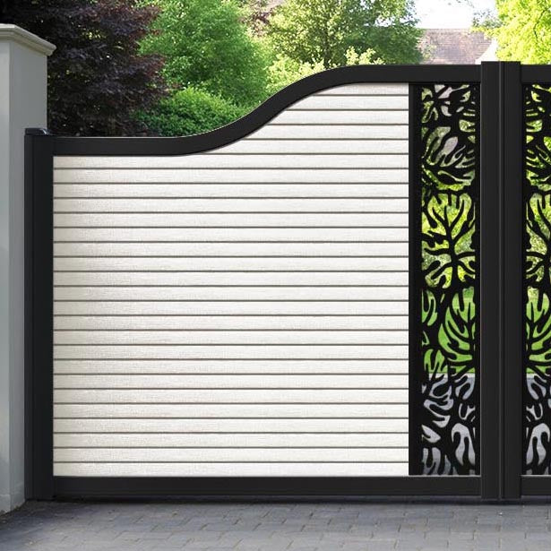 Hudson Botanic Curved Top Driveway Gate - Light Stone - Middle Screen