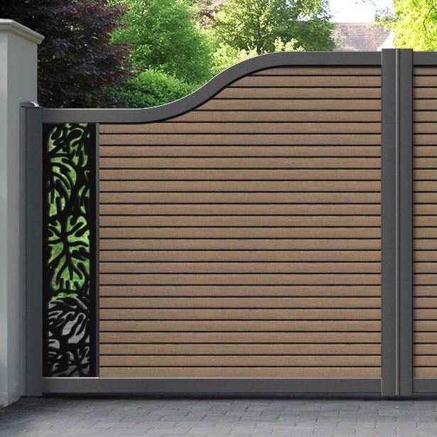 Hudson Botanic Curved Top Driveway Gate - Teak - End Screen