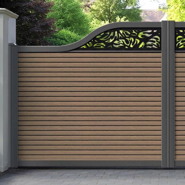 Hudson Botanic Curved Top Driveway Gate - Teak - Top Screen