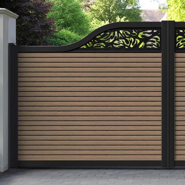 Hudson Botanic Curved Top Driveway Gate - Teak - Top Screen