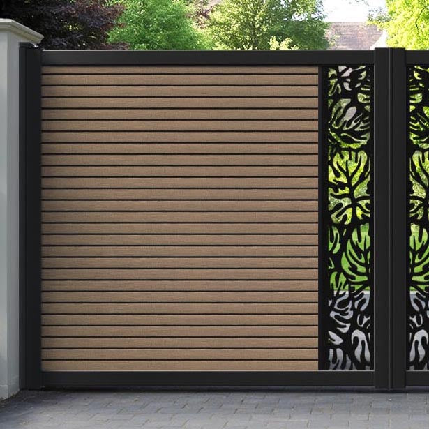 Hudson Botanic Straight Top Driveway Gate - Teak - Middle Screen