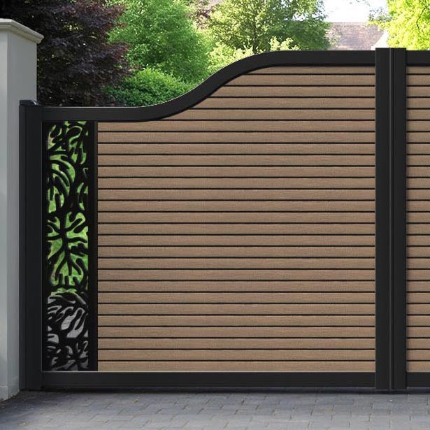 Hudson Botanic Curved Top Driveway Gate - Teak - End Screen