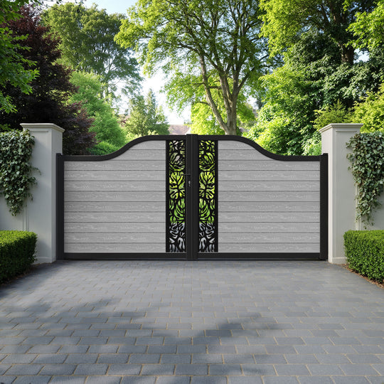 Classic Botanic Curved Top Driveway Gate - Light Grey - Middle Screen