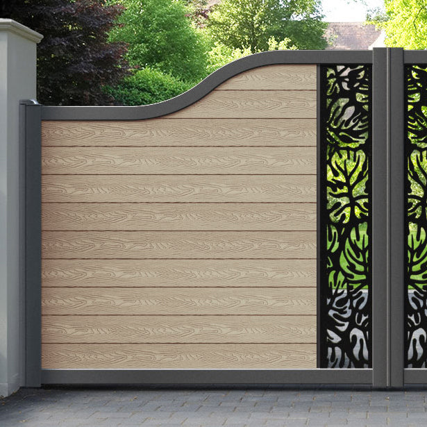 Classic Botanic Curved Top Driveway Gate - Light Oak - Middle Screen