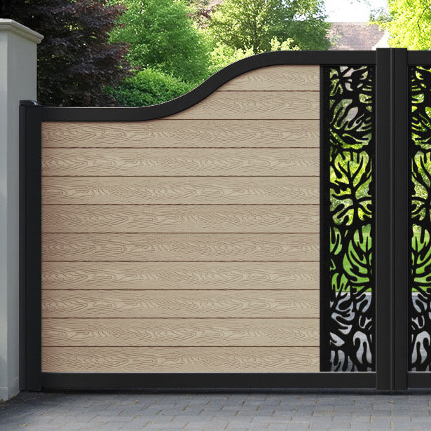 Classic Botanic Curved Top Driveway Gate - Light Oak - Middle Screen