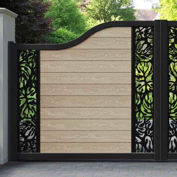 Classic Botanic Curved Top Driveway Gate - Light Oak - Middle & End Screen