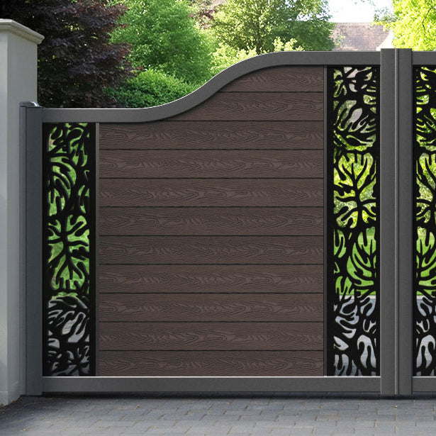 Classic Botanic Curved Top Driveway Gate - Mid Brown - Middle & End Screen