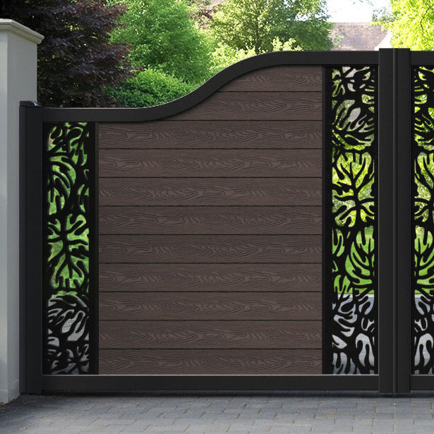 Classic Botanic Curved Top Driveway Gate - Mid Brown - Middle & End Screen