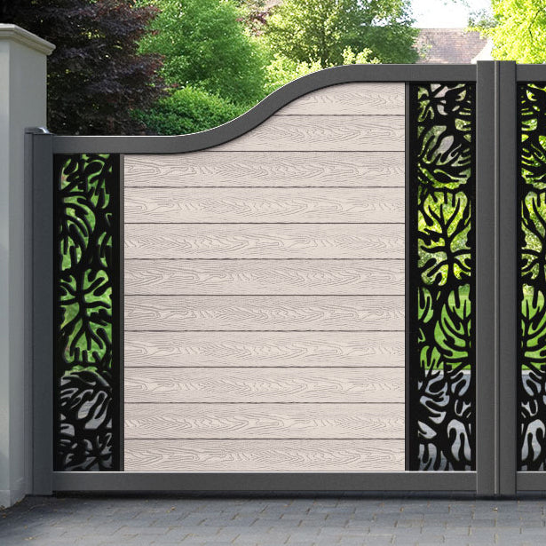 Classic Botanic Curved Top Driveway Gate - Mid Stone - Middle & End Screen