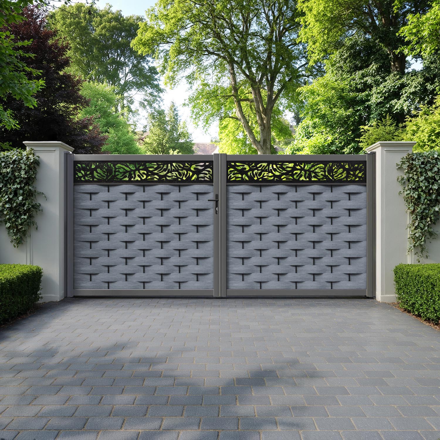 Ripple Botanic Straight Top Driveway Gate - Anthracite - Top Screen