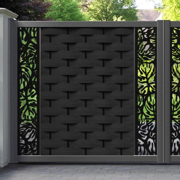 Ripple Botanic Straight Top Driveway Gate - Black - Middle & End Screen