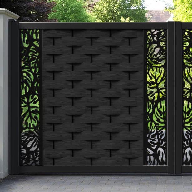 Ripple Botanic Straight Top Driveway Gate - Black - Middle & End Screen