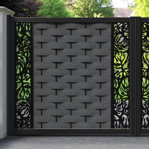 Ripple Botanic Straight Top Driveway Gate - Dark Grey - Middle & End Screen