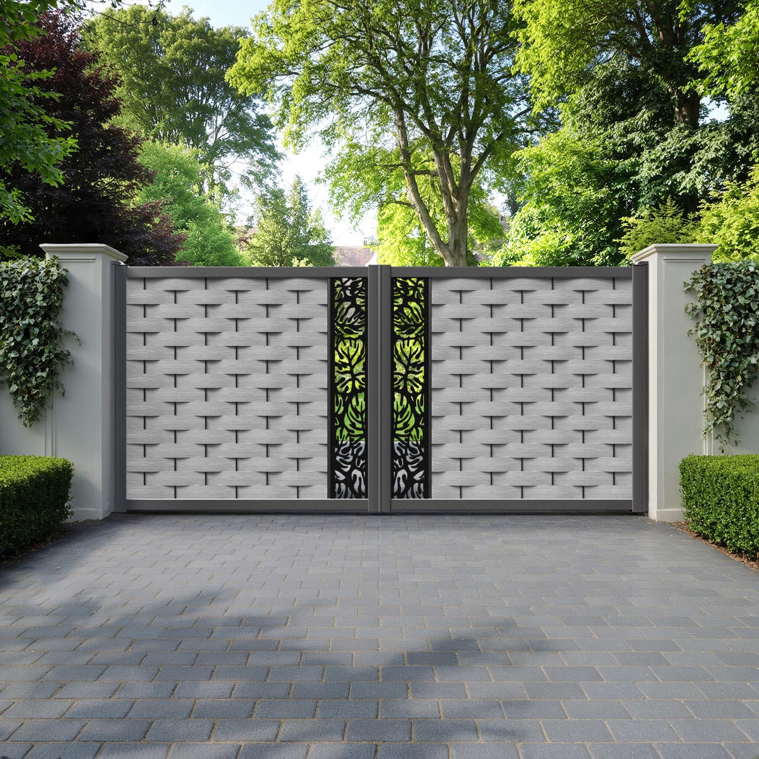 Ripple Botanic Straight Top Driveway Gate - Light Grey - Middle Screen