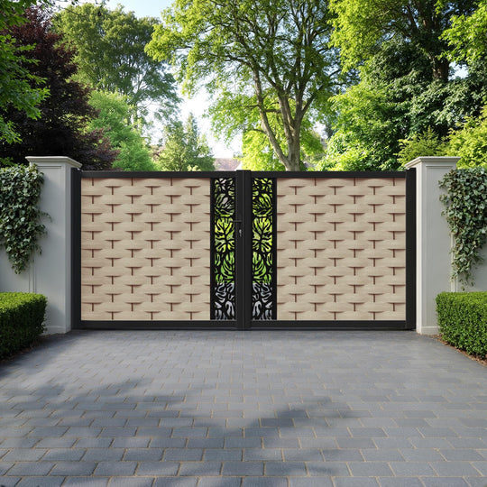 Ripple Botanic Straight Top Driveway Gate - Light Oak - Middle Screen
