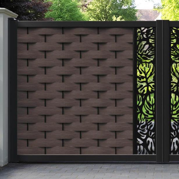 Ripple Botanic Straight Top Driveway Gate - Mid Brown - Middle Screen