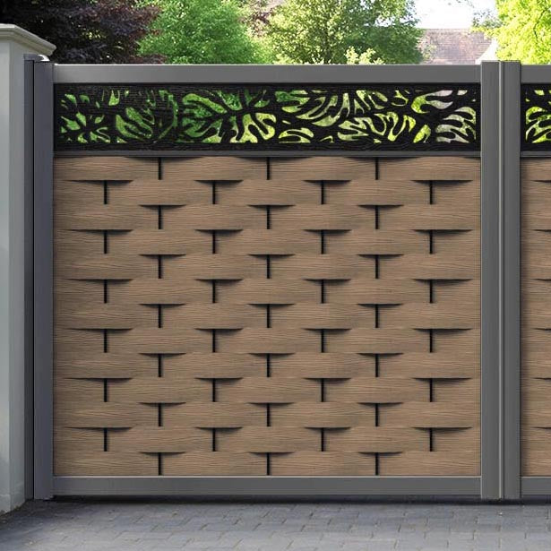 Ripple Botanic Straight Top Driveway Gate - Teak - Top Screen