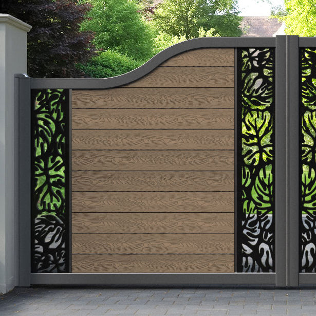 Classic Botanic Curved Top Driveway Gate - Teak - Middle & End Screen