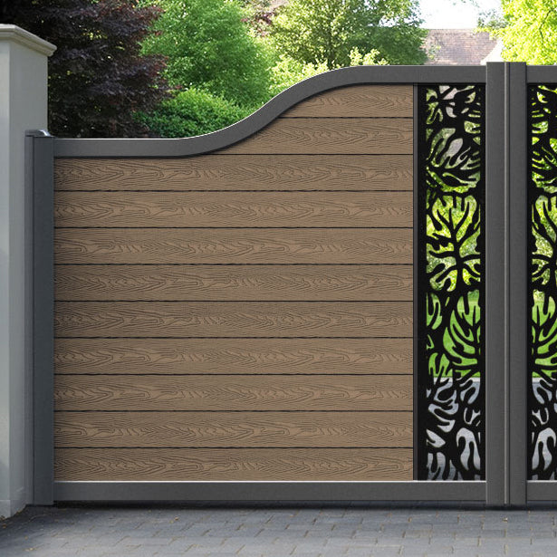 Classic Botanic Curved Top Driveway Gate - Teak - Middle Screen