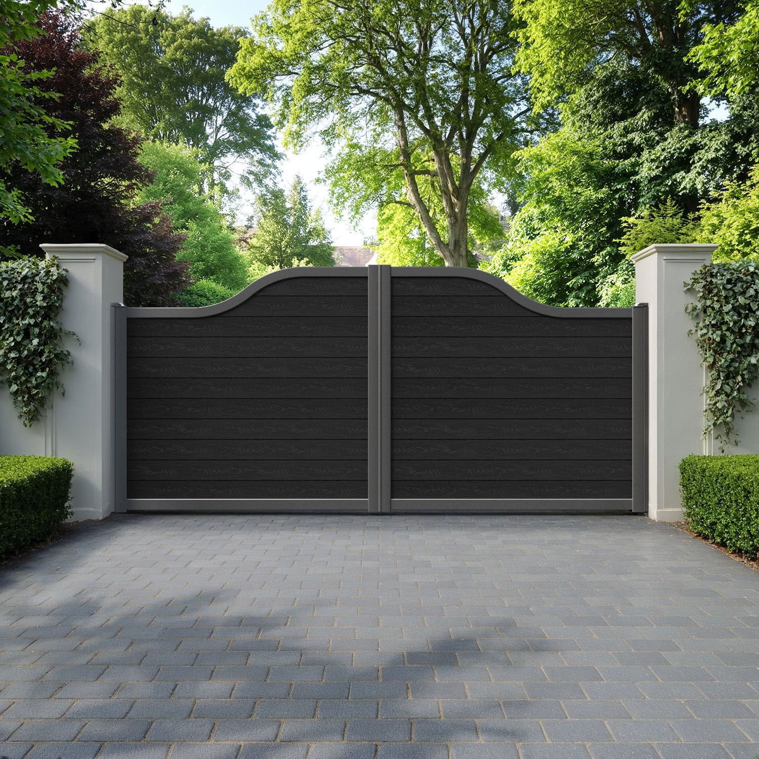 Classic Black Curved Top Driveway Gate