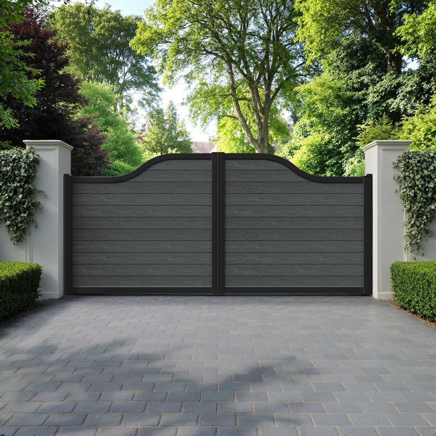 Classic Dark Grey Curved Top Driveway Gate