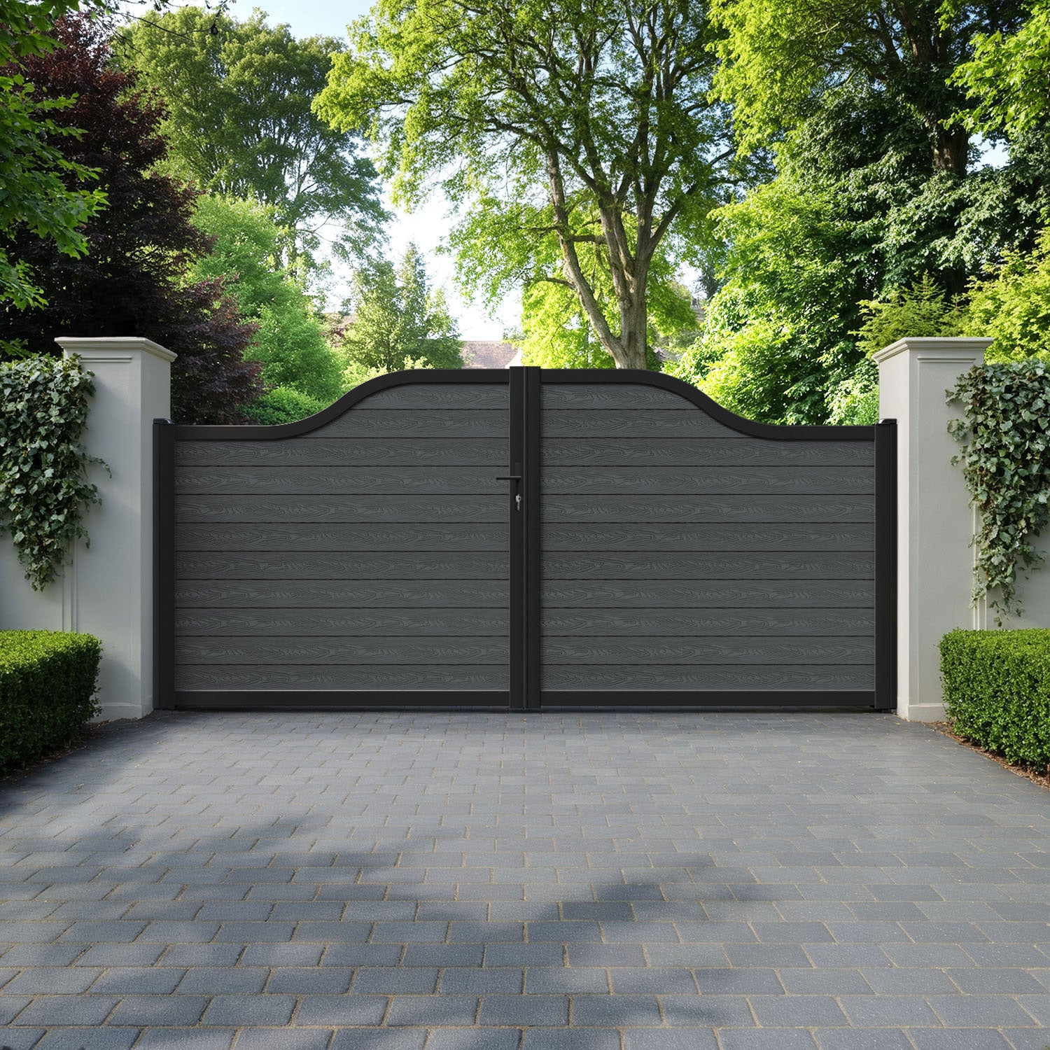 Classic Dark Grey Curved Top Driveway Gate