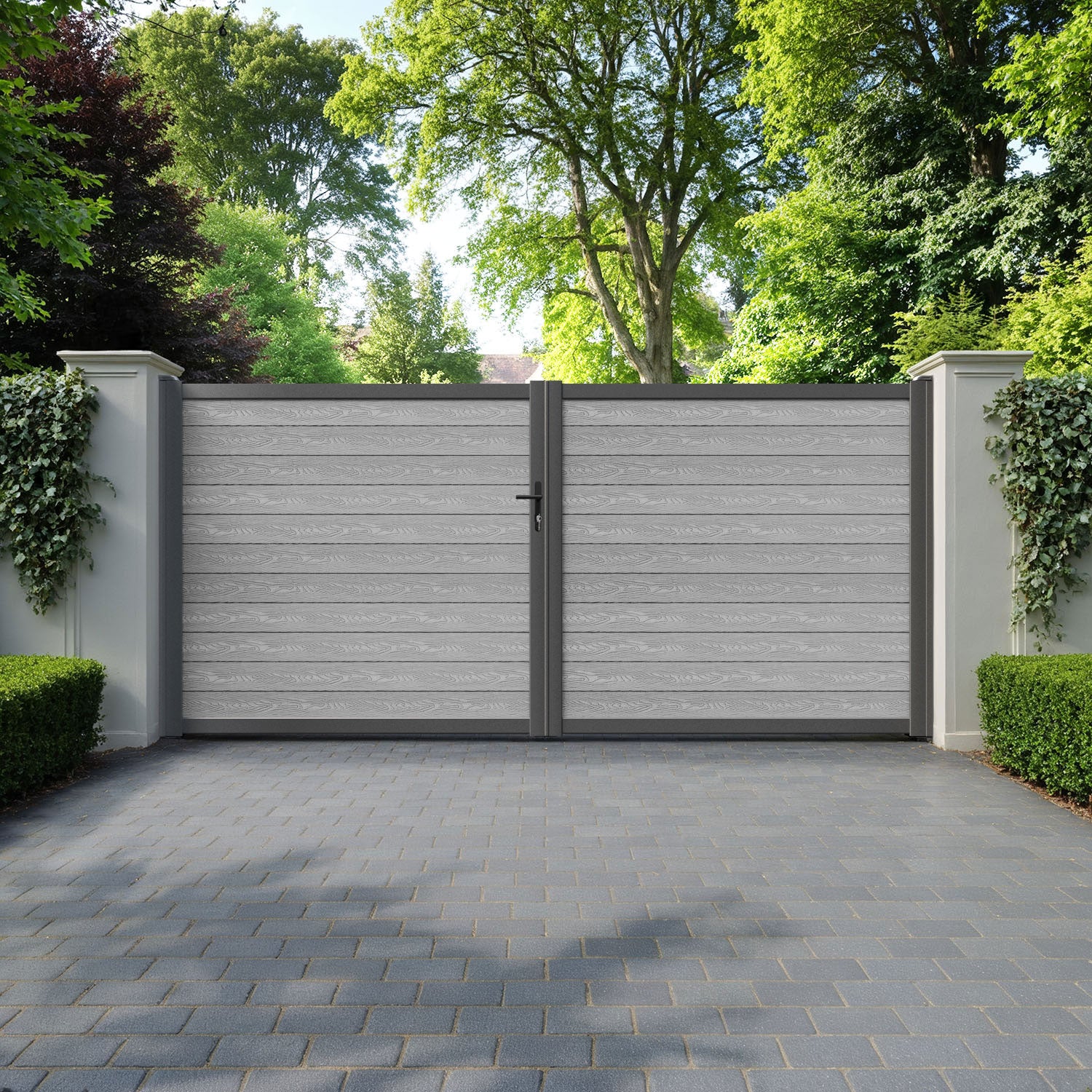 Classic Light Grey Straight Top Driveway Gate