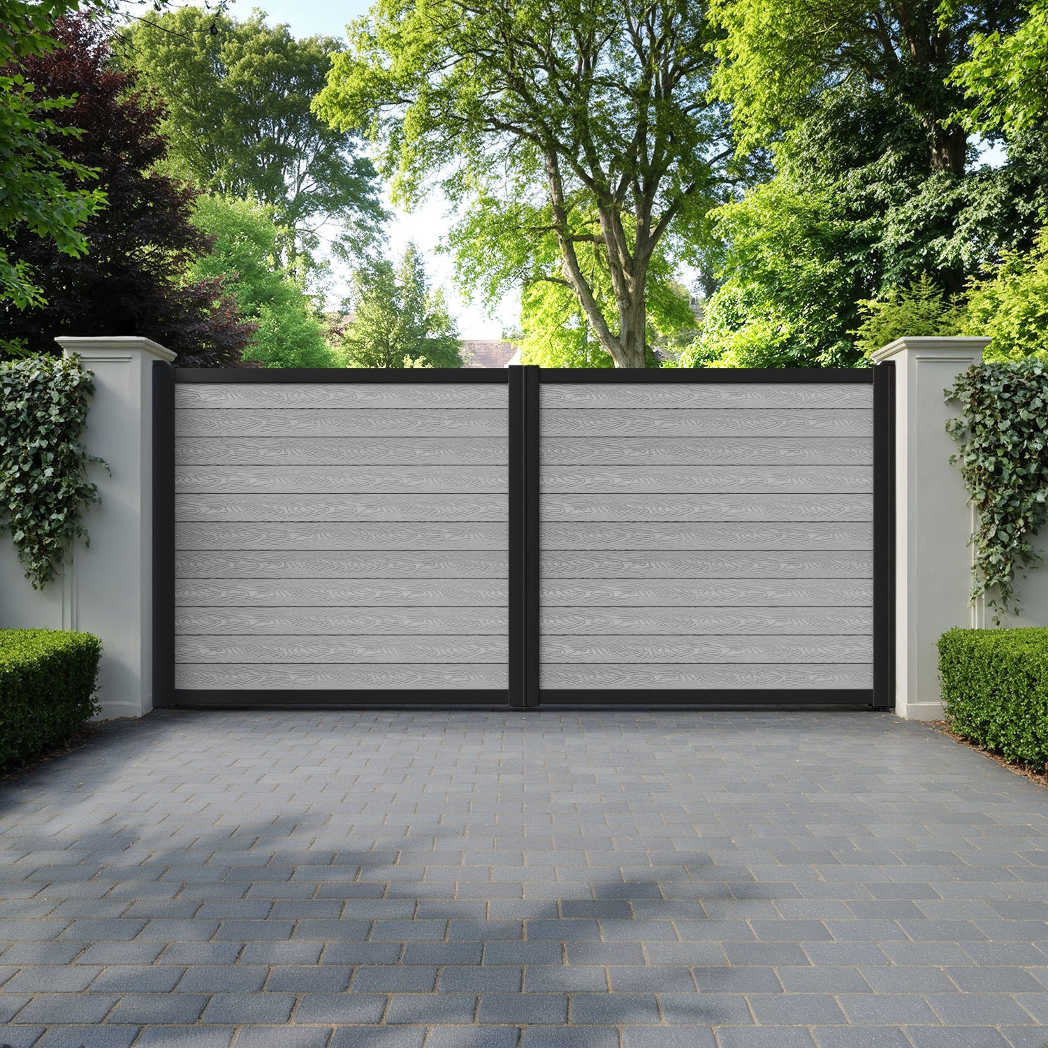 Classic Light Grey Straight Top Driveway Gate