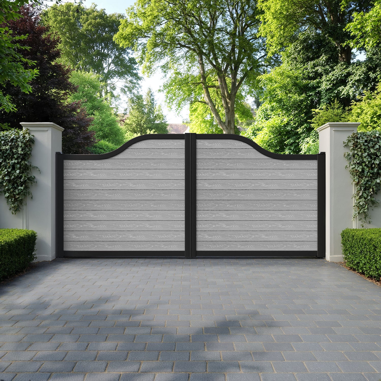 Classic Light Grey Curved Top - Driveway Gate