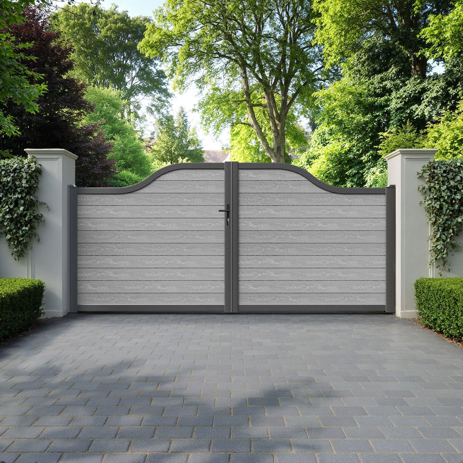 Classic Light Grey Curved Top - Driveway Gate