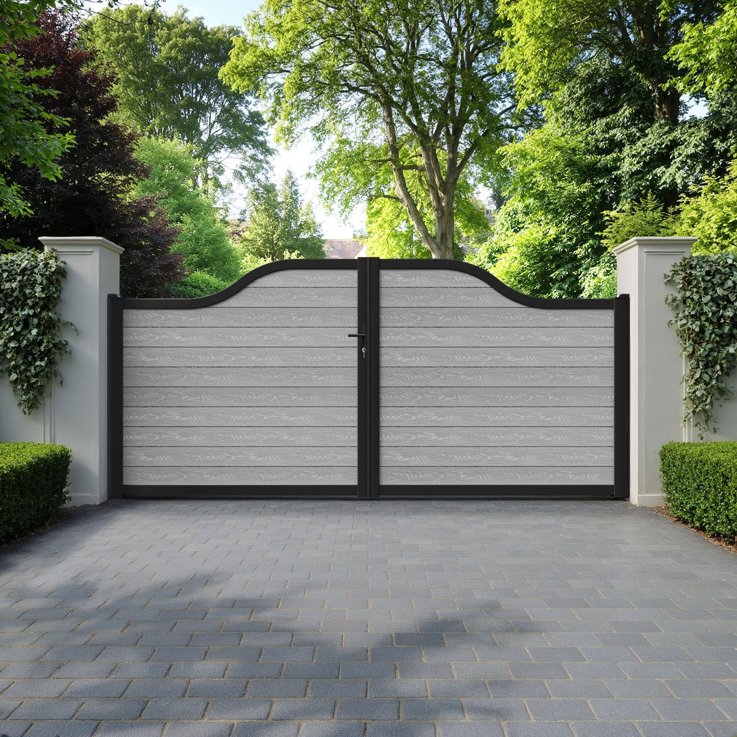 Classic Light Grey Curved Top - Driveway Gate