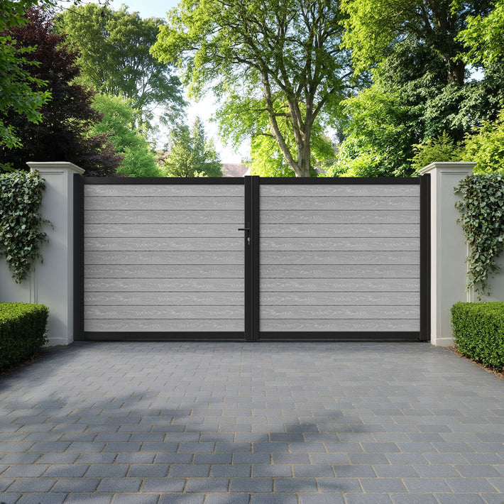 Classic Light Grey Straight Top Driveway Gate