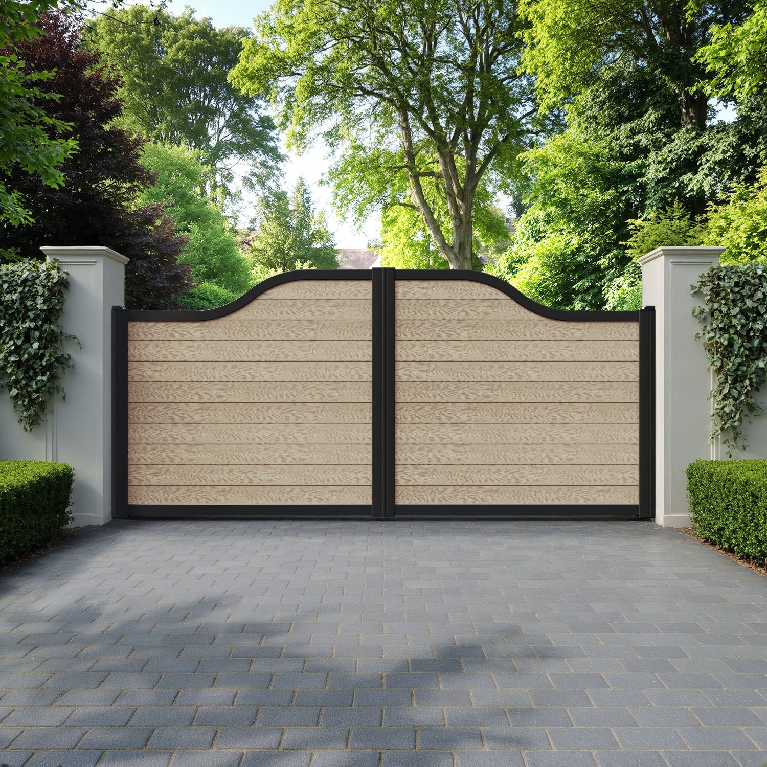 Classic Light Oak Curved Top Driveway Gate